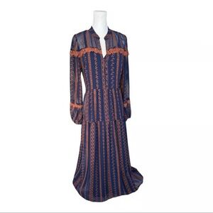 BCBGMaxAzria Romantic Navy Western Equestrian Embroidered Lace Maxi Dress.